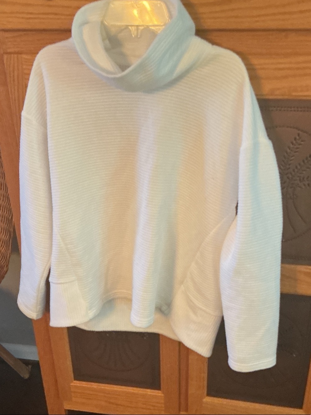 Womens white funnel neck top size L